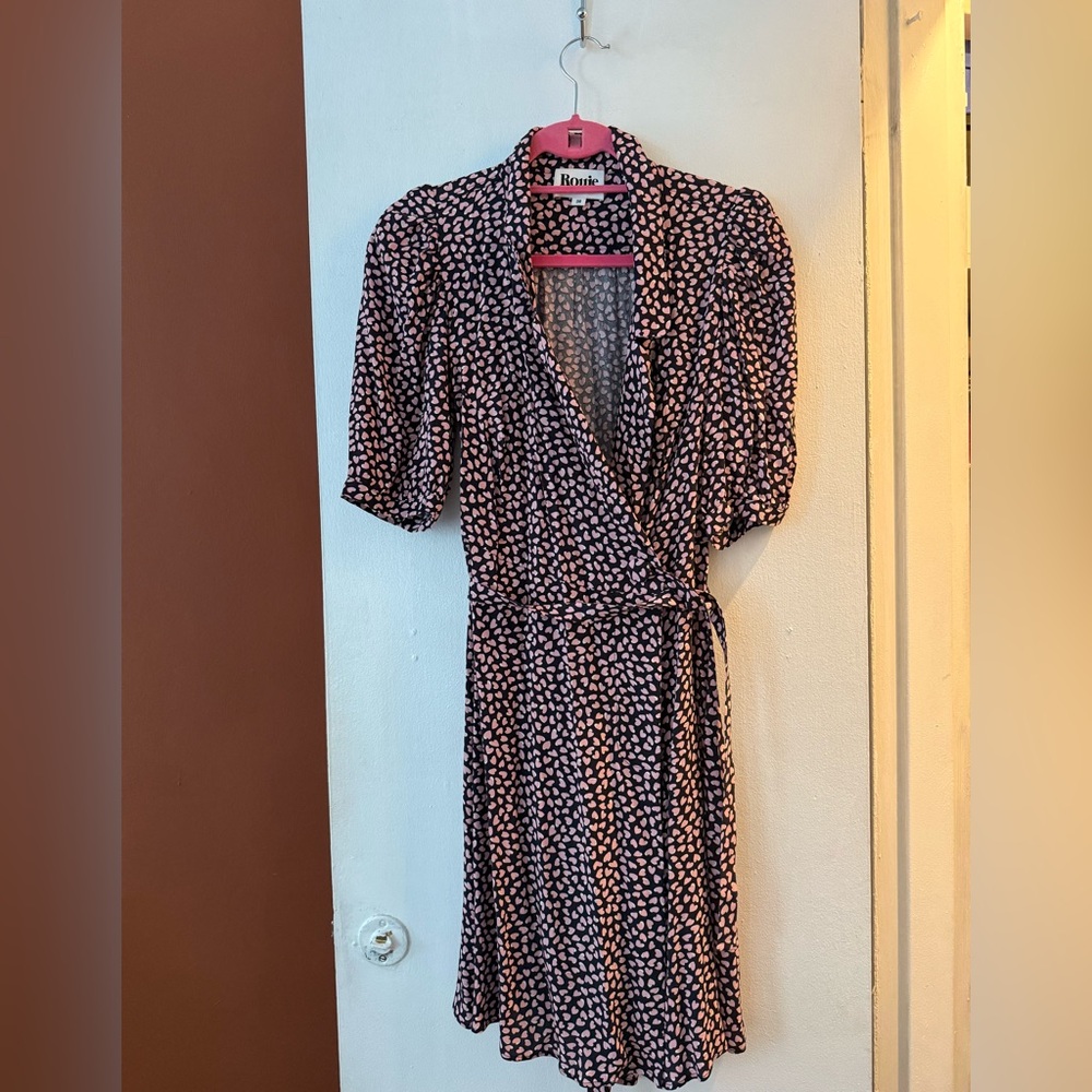 Rouje Black and Pink Heart Print Midi Dress